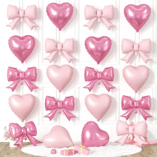 Miniatura 9 de 20 globos de lazo rosa, globos de corazón rosa bebé, globo en forma de corazón de 18 pulgadas, globo de lazo de 21 pulgadas para propuesta