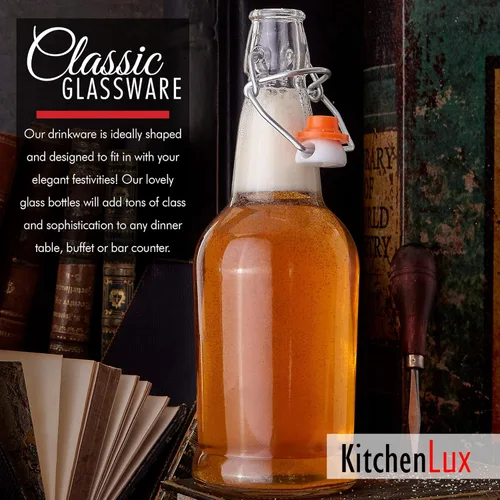 Miniatura 5 de Kitchen Lux - Botellas de cerveza de cristal con tapa abatible, 6 unidades. Set Home Brewing Grolsch. Tapa hermética de silicona para Kombucha