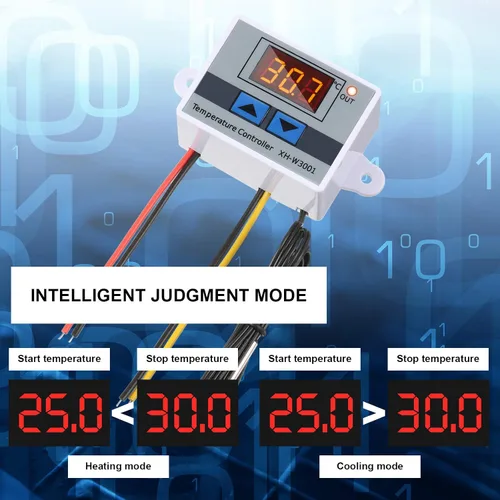 Miniatura 4 de XH-W3001 Módulo controlador de temperatura LED digital Interruptor de termostato digital con sonda impermeable Calefacción programable Enfriamiento