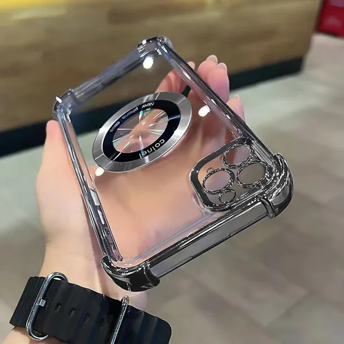 Miniatura 38 de Funda magnética transparente para iPhone 14 Plus, lujo brillante en las cuatro esquinas, protección de grado militar a prueba de golpes