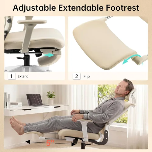Miniatura 5 de Silla de oficina plegable con reposapiés, silla de oficina ergonómica con soporte lumbar ajustable, reposacabezas, reposabrazos, silla de escritorio