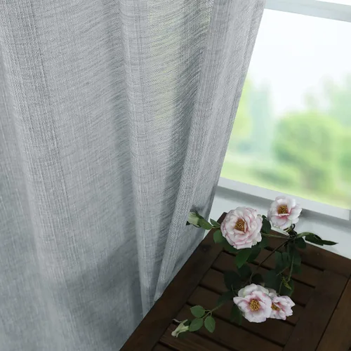 Miniatura 8 de Cortinas blancas y grises de 84 pulgadas de largo para sala de estar, 2 paneles con ojales, cortinas semitransparentes de arpillera de lino