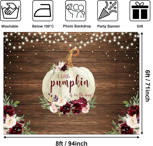 Miniatura 3 de Avezano Telón de fondo rústico de calabaza para baby shower, decoración de otoño con diseño floral de calabaza para baby shower, accesorios