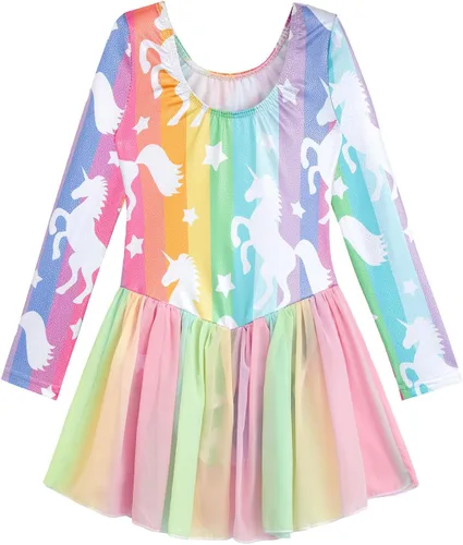 Miniatura 111 de EQSJIU Leotardo de baile de manga larga para niñas, vestido de ballet brillante con copo de nieve, tutú con falda tutú para niñas