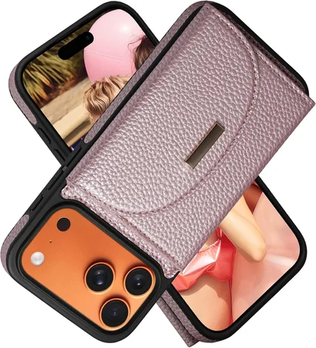 Miniatura 46 de Funda tipo cartera para iPhone 15 Pro de 6.1'', funda plegable con ranuras para tarjetas, soporte con anillo y atril, cubierta protectora tipo folio