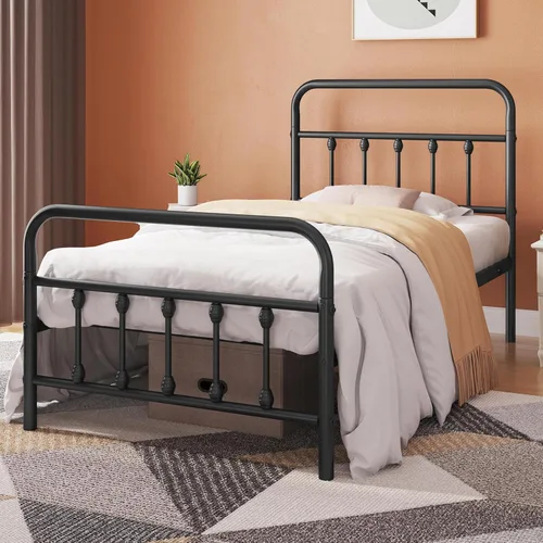 Miniatura 3 de Topeakmart Marco de Cama de Metal Estilo Victoriano Tamaño Twin XL con Cabecero/Base de Colchón/No Necesita Somier/Almacenamiento Bajo la Negro