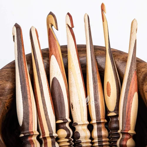 Miniatura 3 de INTAJ Gancho de ganchillo de madera hecho a mano – Juego de ganchos de ganchillo de aguja de palisandro – Aguja de tejer para manualidades de hilo