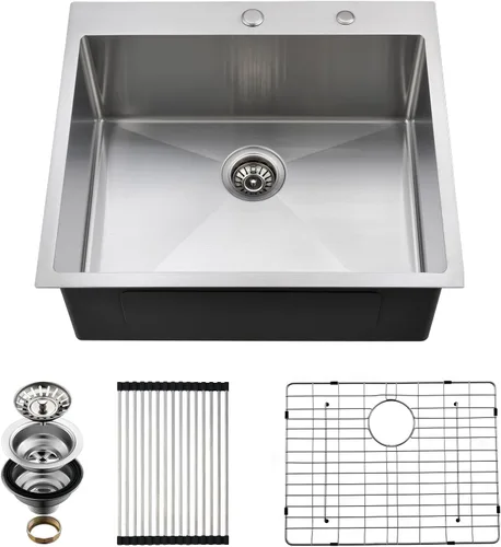 Miniatura 15 de Fregadero de cocina de 15 x 15 pulgadas, fregadero de preparación de barra de montaje superior de 16 calibre 16 T-304 de acero inoxidable negro