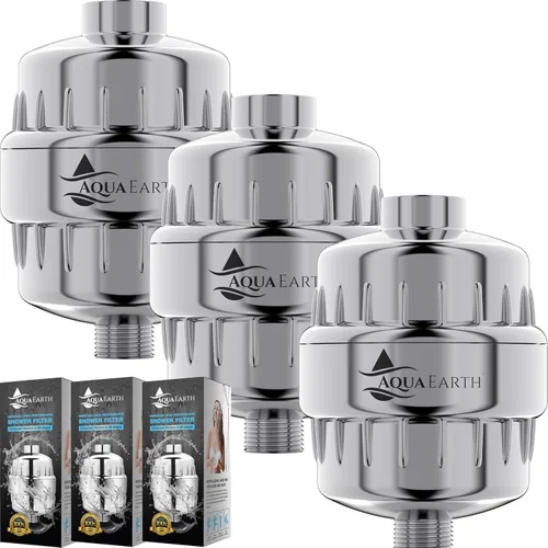 Aqua Earth Filtro de ducha Paquete de 3 filtros de ducha para agua dura, elimina cloro, fluoruro, sustancias nocivas, orgánicos, otros sedimentos