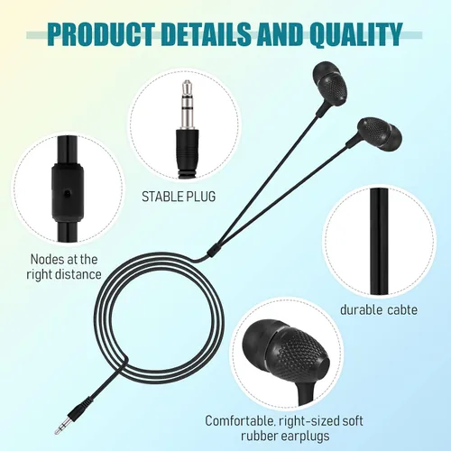 Miniatura 3 de Macarrie Paquete de 20 auriculares intrauditivos a granel de 0.138 in con cable sin micrófono para adultos (negro)
