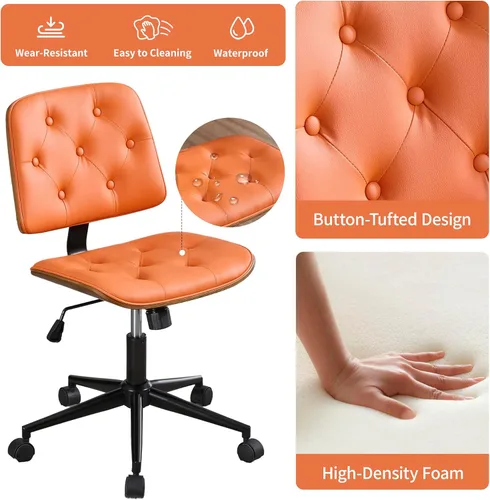 Miniatura 3 de VipDesk Silla pequeña de oficina en casa, silla de escritorio sin brazos con respaldo medio con giro de 360° y ruedas, silla de computadora moderna