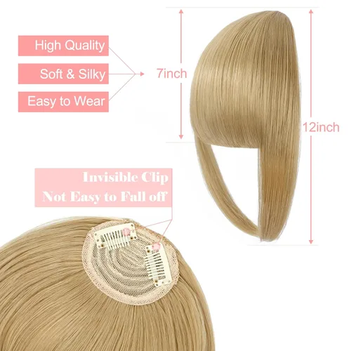 Miniatura 3 de Extensión de clip de pelo grueso con flecos, flequillo recto y ordenado para mujer, flequillo plano con sienes, rubio ceniza