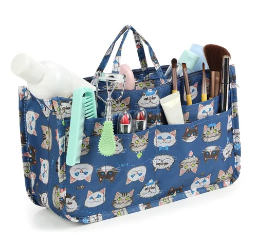 Miniatura 8 de Micom Organizador de cosméticos extensible, con estampado, asas, 13 bolsillos, para cartera de mujer, L, Swallow