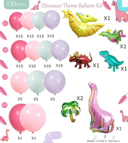 Miniatura 8 de Kit de arco de guirnalda de globos de dinosaurio rosa con globo de dinosaurio rosa pastel, morado, verde azulado y globo de dinosaurio de aluminio