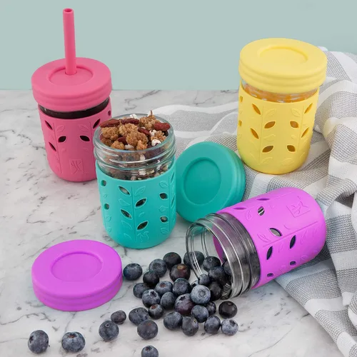 Miniatura 3 de Elk and Friends Pajitas de silicona reutilizables para adultos y niños con tapón para tarros o vasos Mason de 12 y 14 onzas, paquete de 8 pajitas