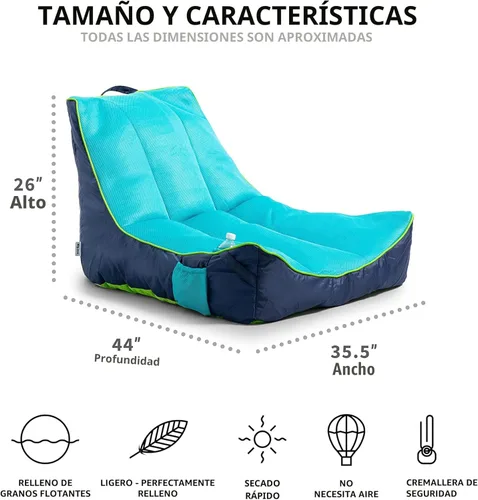 Miniatura 2 de Big Joe Flotador del Capitán sin necesidad de inflado con soporte para bebidas, malla azul marino/agua, tejido de drenaje rápido, 3 pies Azul marino