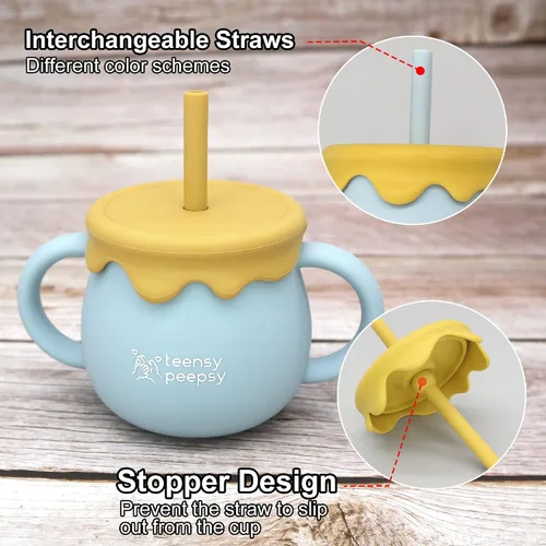 Miniatura 5 de Tarro de Miel Pot 3 en 1 Taza de Entrenamiento de Silicona de 8.5oz, Taza para Sorber para Bebé con Popote y Tapa para Snacks para 6 meses+ Taza