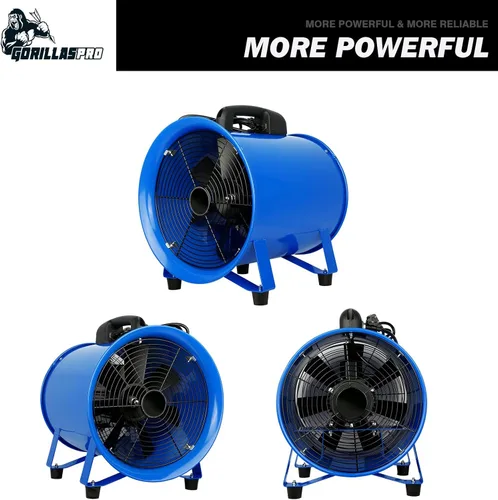 Miniatura 5 de GORILLASPRO Ventilador portátil de utilidad de 520 W/12 pulgadas con conducto telescópico de PVC de 16.5 pies, ventilador de cilindro de alta