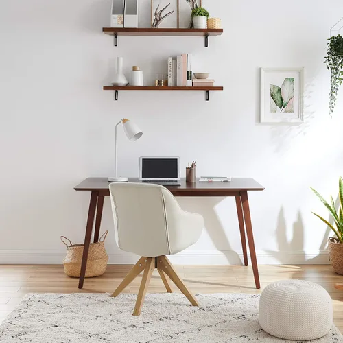 Miniatura 8 de Art Leon Silla giratoria moderna de mediados de siglo, con patas de madera de roble, silla de escritorio sin ruedas, sillón para escritorio