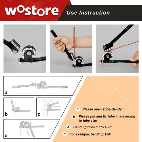 Miniatura 6 de Dobladora de Tubos de 180 Grados Wostore para Cobre, Aluminio, Acero Inoxidable Delgado de 1/4, 5/16 y 3/8 Pulgadas en Negro