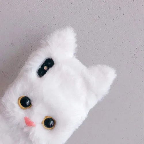 Miniatura 3 de UnnFiko Funda de felpa suave y cálida de invierno compatible con iPhone 6 y 6s, fundas de gato mullido, de piel esponjosa, hechas a mano para niñas