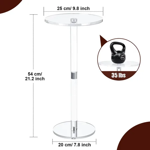Miniatura 3 de Mesa Final Redonda de Acrílico Transparente de 9.8" - Mesa Lateral Moderna para Espacios Pequeños para Sala de Estar, Dormitorio, Oficina, Exterior