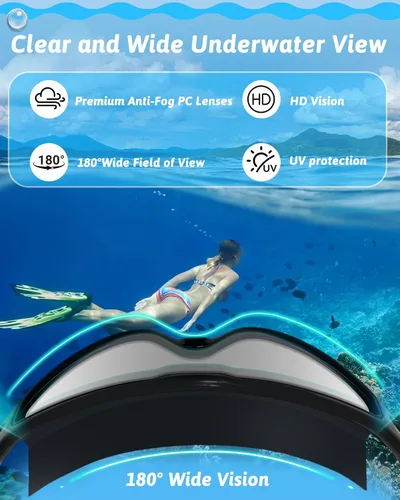 Miniatura 3 de Gafas de natación antivaho anti UV, visión amplia y sin fugas, gafas de natación y gorro de natación para hombres, mujeres, adultos y jóvenes Negro