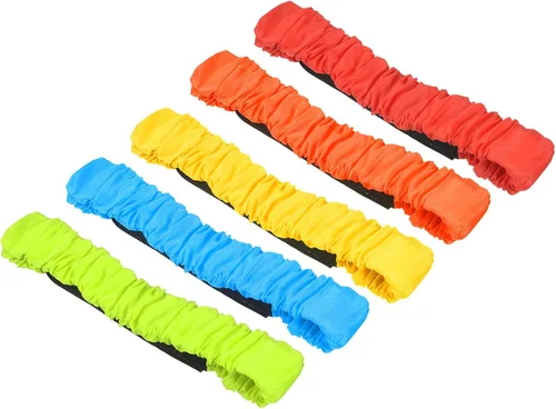 PATIKIL Juego de bandas de carreras de 3 patas, paquete de 5 cintas elásticas para fiestas de cumpleaños al aire libre, juego de relevo de carnaval