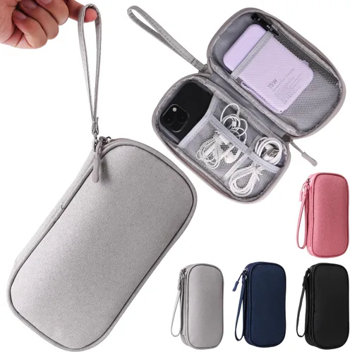 Miniatura 7 de Organizador universal de cables, bolsa de accesorios electrónicos para cargador, teléfono, tarjetas de memoria y dispositivos de viaje (negro)