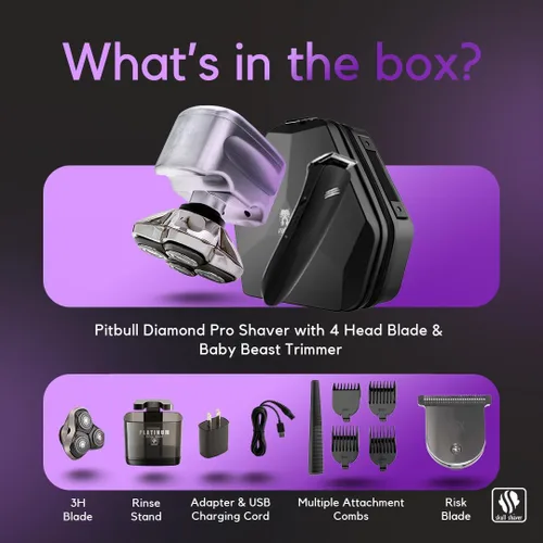 Miniatura 4 de Skull Shaver Pitbull Diamond PRO - Afeitadora eléctrica inalámbrica impermeable - Cuerpo de metal - Recortadora Baby Beast - Estuche de viaje