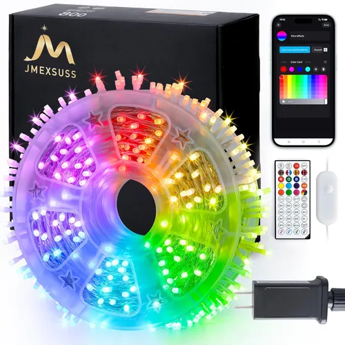Miniatura 18 de JMEXSUSS Luces rojas blancas y azules con cable transparente, 66 pies, 200 luces LED para decoración del 4 de julio, luz de Navidad para celebración
