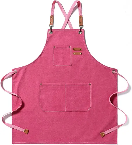 Miniatura 4 de Hyzrz Delantales de chef para hombres y mujeres con bolsillos grandes, lona de algodón con espalda cruzada, delantal de trabajo resistente, Marrón