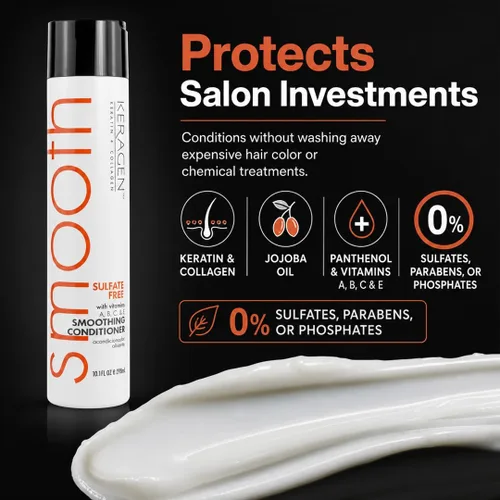 Miniatura 2 de KERAGEN Acondicionador suavizante a granel, sin sulfato, sin parabenos, queratina y colágeno para cabello teñido y dañado Barra trasera