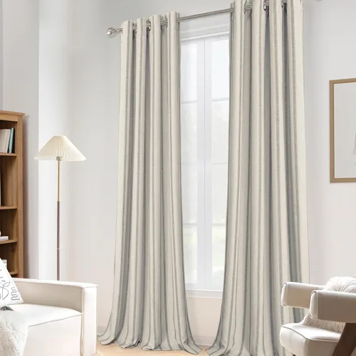 Miniatura 44 de DriftAway - Cortinas de Lino Mezcla de Granja 100% Opacas de 84 Pulgadas de Largo para Dormitorio, Cortinas Verticales Rayadas Impresas de Lino