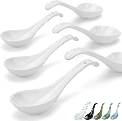 Miniatura 10 de Artena Juego de 6 cucharas de sopa asiática de 6.75 pulgadas, cuchara de sopa japonesa de porcelana ultrafina, cucharas de ramen negras para fideos