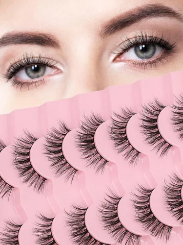 Miniatura 13 de Pestañas postizas naturales de ojo de gato, pestañas falsas Wispy de 14 mm, aspecto natural, banda delgada de 0.1 mm, pestañas postizas de tira 3D