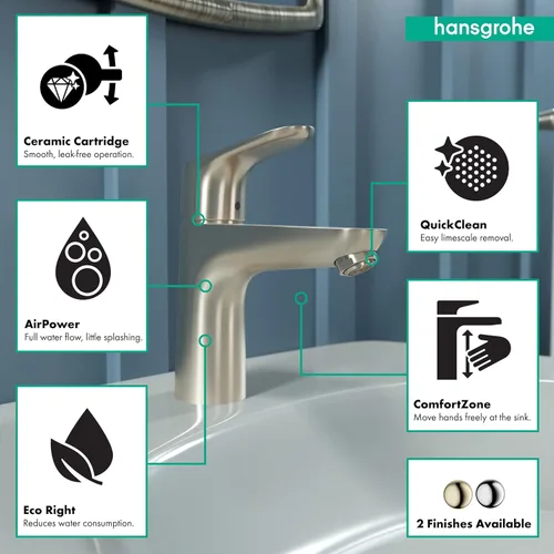 Miniatura 4 de hansgrohe Focus Modern Upgrade Easy Clean 1-Manija 1 de 7 Pulgadas de Altura Grifo de Lavabo de Baño en Níquel Cepillado, 04371820 cepillado níquel