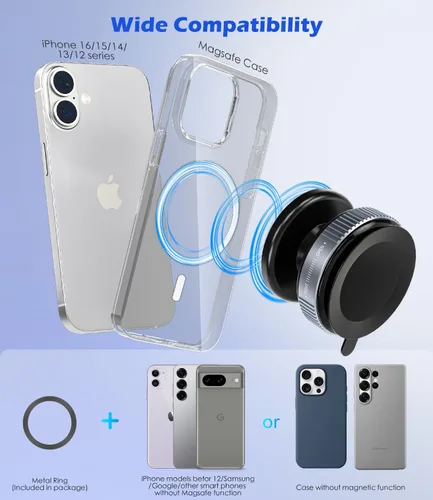 Miniatura 8 de Soporte magnético para teléfono con ventosa [giratorio de 360°] compatible con MagSafe iPhone para ducha, cocina, gimnasio, vidrio, espejo, Negro