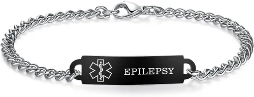 Miniatura 69 de Pulseras de identificación de alerta médica de 6.5 "-8.5" para mujeres, pulseras de emergencia médica de acero inoxidable, grabado gratuito