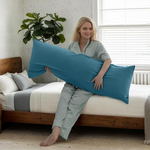 Miniatura 2 de Fundas de almohada de bambú, tamaño cuerpo completo, color azul, refrescantes, cierre de cremallera, frescas y transpirables, para personas que se