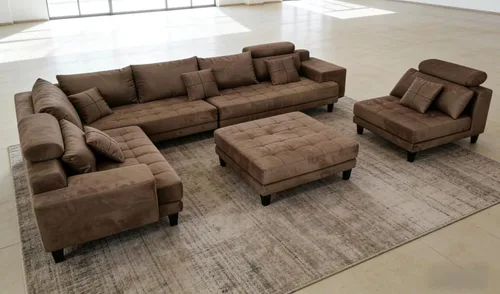 Miniatura 2 de Stendmar L forma U forma reversible moderno microfibra tela sofá seccional sofá conjunto S150DBR