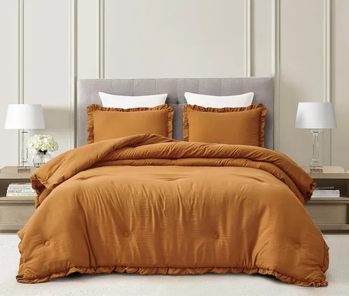 Miniatura 22 de Chezmoi Collection Nora - Juego de edredón negro tamaño King de 3 piezas, esponjoso, suave, lavado a la piedra, con volantes, ropa de cama Shabby