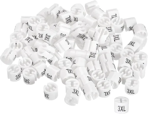 MECCANIXITY Marcador de percha de ropa tamaño 3XL para barra de 0.138 in, color blanco, para ropa de ropa, codificación de colores, paquete de 100