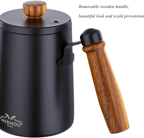 Miniatura 9 de MERMOO YILAN Hervidor de café para verter sobre cafetera, 20.3 fl oz, tetera de cuello de cisne, hervidor de acero inoxidable con mango Negro