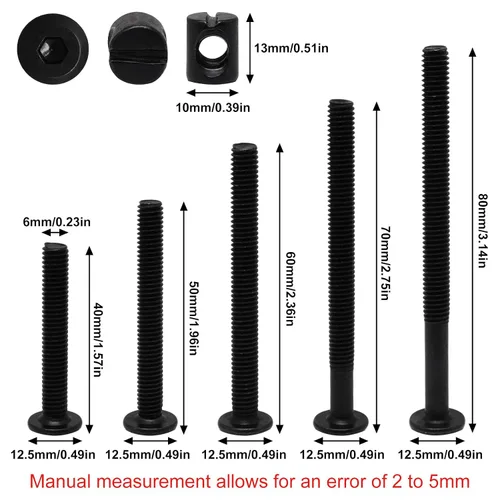 Miniatura 2 de Juego de 25 tornillos negros para cuna, juego de tornillos hexagonales para literas y cunas M6×40mm/1.969 in/2.362 in/2.756 in/3.150 in