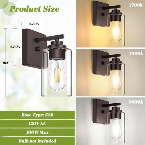 Miniatura 6 de VerRon Juego de 2 apliques de pared para baño, lámparas modernas de tocador, faroles de montaje de bronce cepillado al óleo, luces de pared