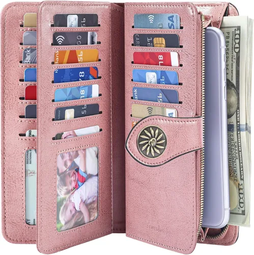 Miniatura 2 de Travelambo Cartera de mujer con bloqueo RFID para tarjetas de crédito, cartera de cuero de gran capacidad