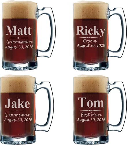Miniatura 8 de My Personal Memories Juego de 3, juego de 5 juegos de 7 y más vasos de cerveza personalizados para padrinos de boda, grabado personalizado, tazas