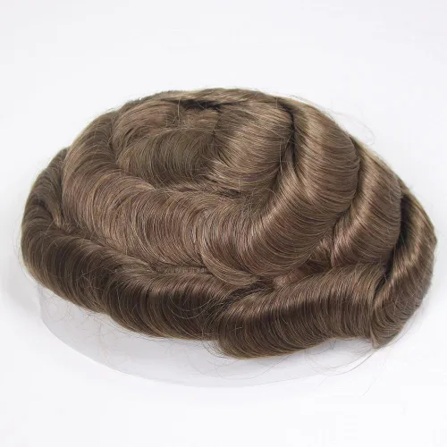 Miniatura 18 de Voloria Toupee para hombre ultra fina piel PU hombres postizo europeo virgen cabello humano reemplazo piezas 10x8inch 7 color marrón claro