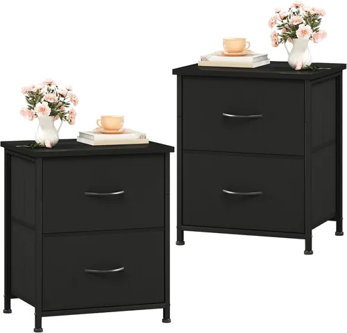 Miniatura 17 de Somdot - Mesita de noche, pequeña cómoda para dormitorio con 2 cajones, mesa auxiliar de noche con contenedores de tela para dormitorio, armario